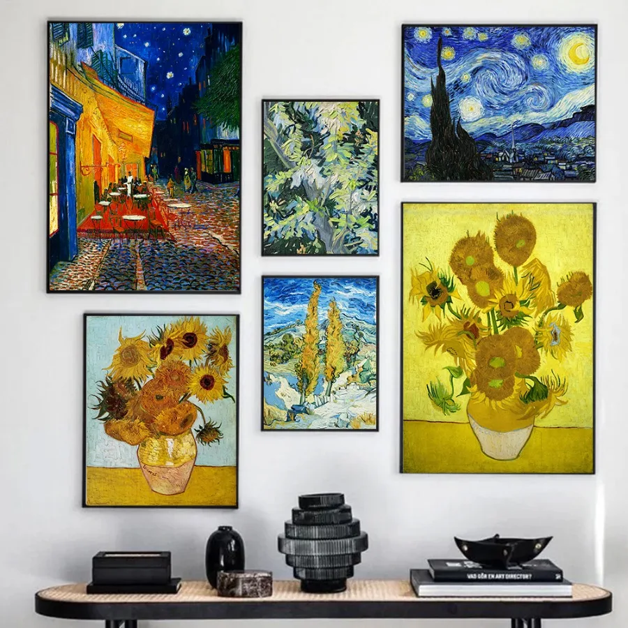 HD Print Van Gogh Masterpiece Poster Abstract Garden Almond Blossoms Starry Night Canvas Painting Wall Picture Room Home Decor