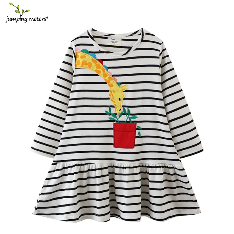

jumpingAll CottonAAutumn Dress for Young Girls with Lace Hem Cartoon Embroidered Dress
