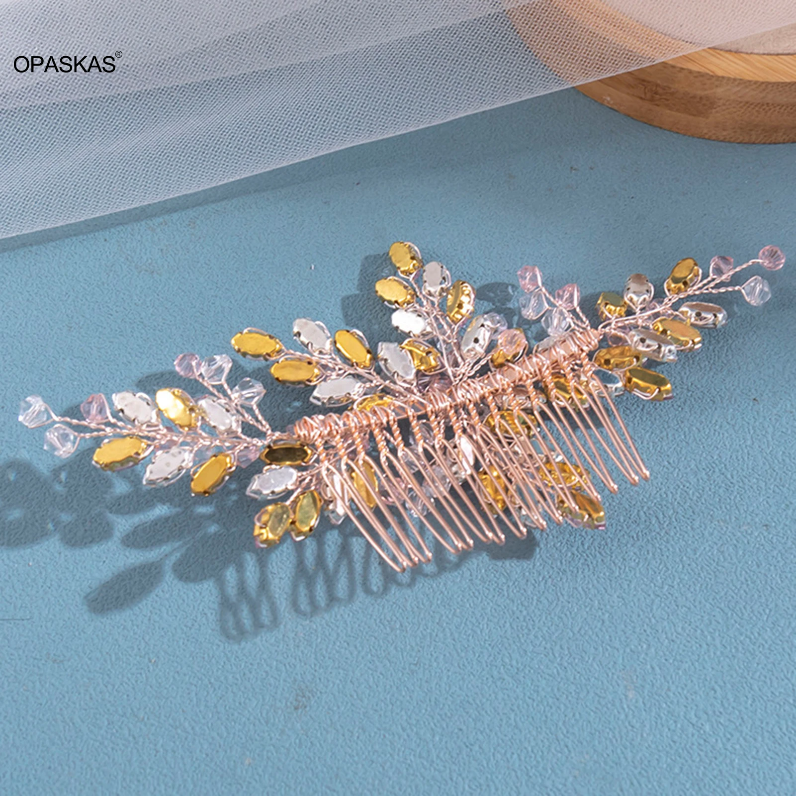 Błyszczący kryształowy grzebień do włosów ślubne akcesoria do włosów Rhinestone spinki do włosów nakrycie głowy nakrycie głowy różowy/srebrny kolor Barrettes biżuteria — zdjęcie 6