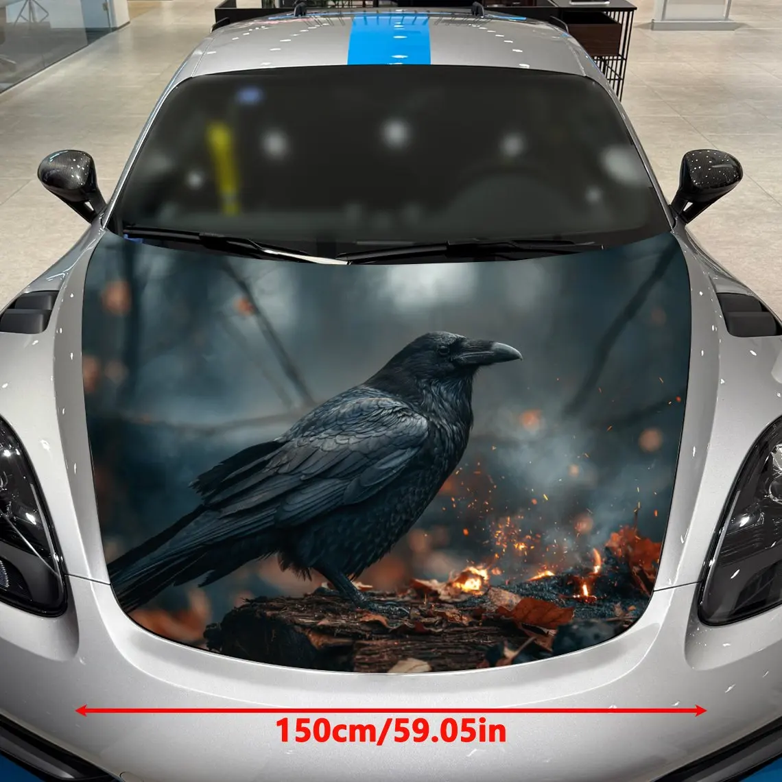 Flame Crow Car Hood Vinyl Wraps, PVC Waterproof Car Bonnet Decals, Self-Adhesive Scratch-Resistant Stickers For Engine Cover, Ca