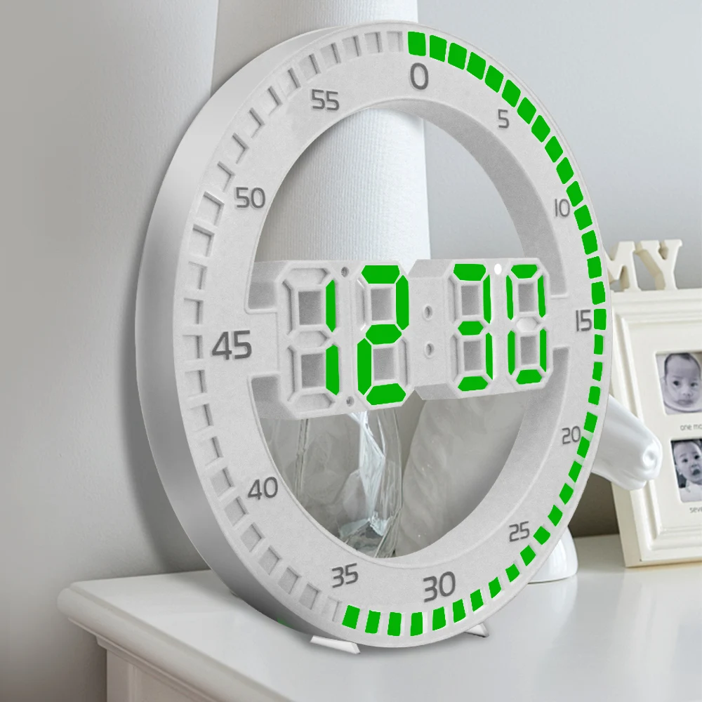 Temperature Thermometer 3D Digital Circular Luminous Alarm with Calendar LED Wall Clock Silent for Living Room Home Decoration