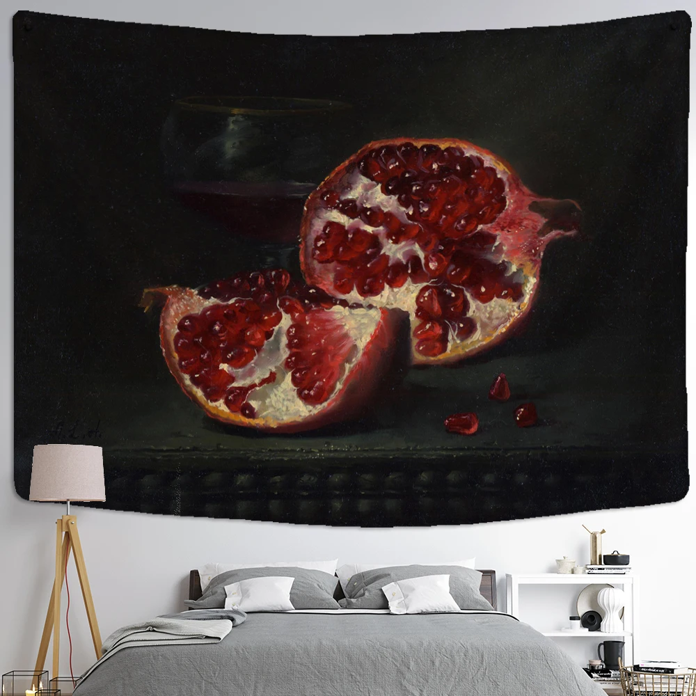 Fruit Realistic Oil Painting Tapestry Wall Hanging Psychedelic European Minimalist TV Background Cloth Home Bedroom Decor