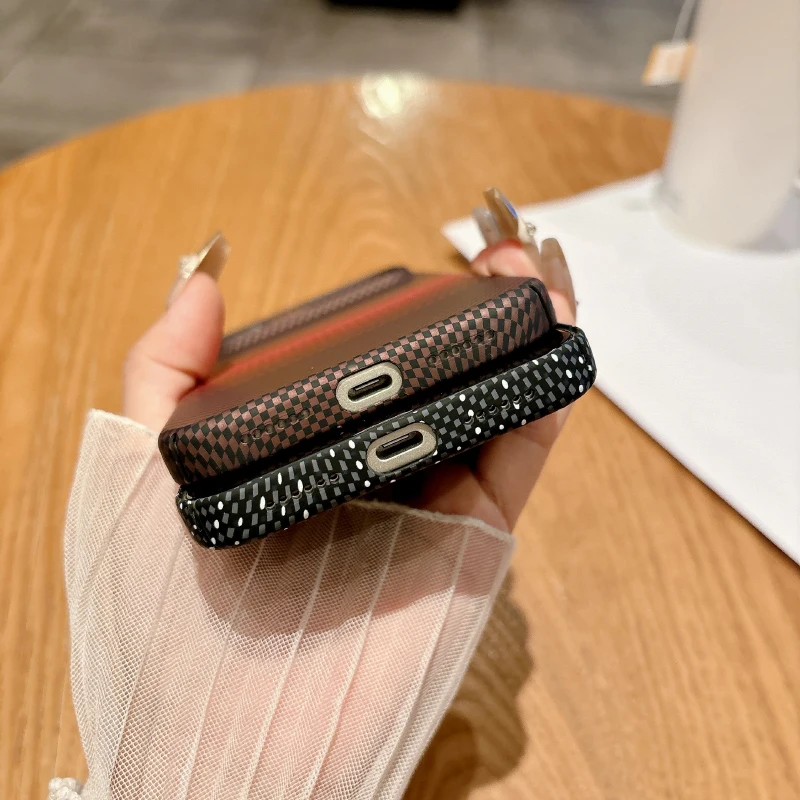 For Magsafe Magnetic Ultra Thin Carbon Fiber Textured Hard Phone Case For iPhone 18 17 Pro Max 15 14 13 12 16 Pro Max Back Cover view 6
