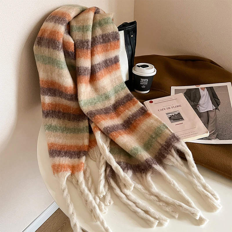 New Soft Autumn Winter Velvet Scarf Warm Long Tassel Scarves Thickened Wrap Shawls For Women Girls 220*42cm 1Pc