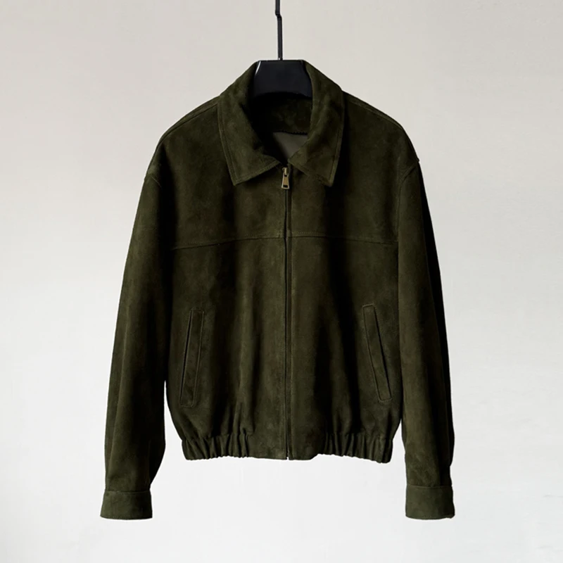 المستوردة الفاخرة جلد الماعز طفل الجلد المدبوغ معاطف السترة للنساء أزياء قصيرة سستة مرونة الخصر الإناث عارضة سترة جلدية حقيقية