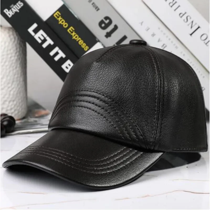 

Natural Genuine Leather Caps For Men New Winter Sheepskin Baseball Cap Snapback Cap Party Hats Brands Male Leather Hat