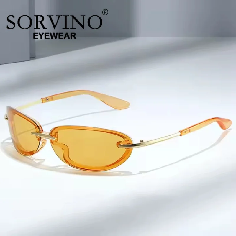 SORVINO Narrow Rectangular Sunglasses Men Summer 2024 Orange Silver Black Rimless Sun Glasses for Women Small Face Hot Selling