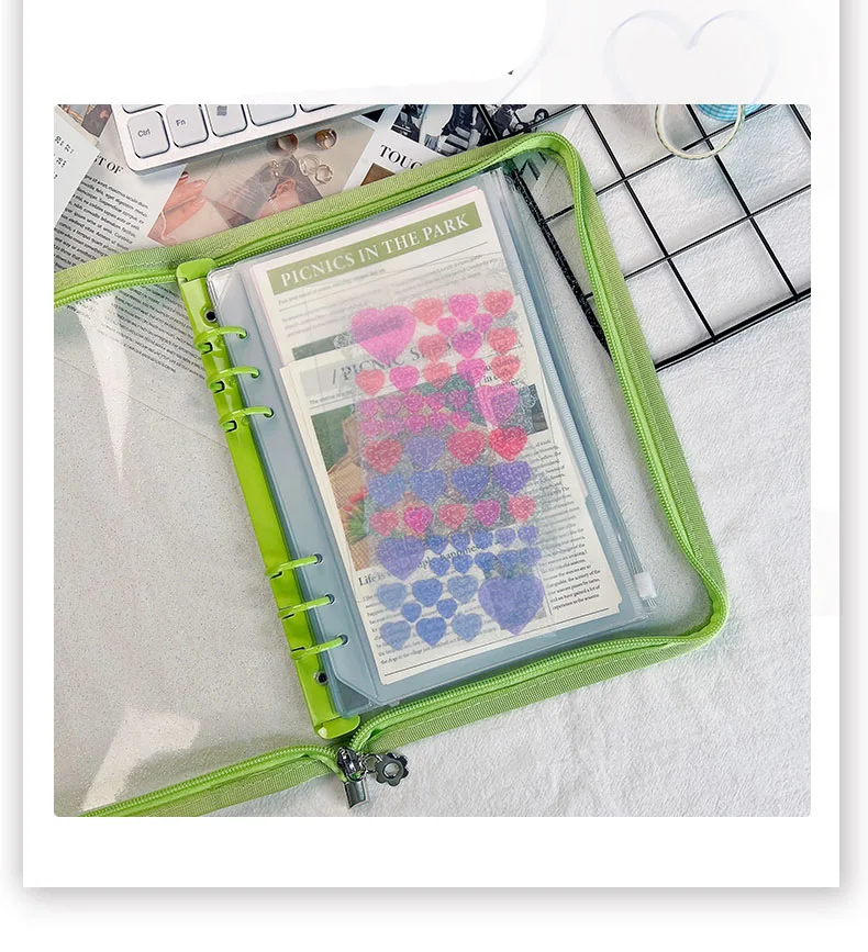 SKYSONIC Neue Ankunft A5 Zipper Binder Sammeln Buch Glitter Cover Organizer Journal Notebook Kugel Transparent PVC Fotoalbum – Detail 40