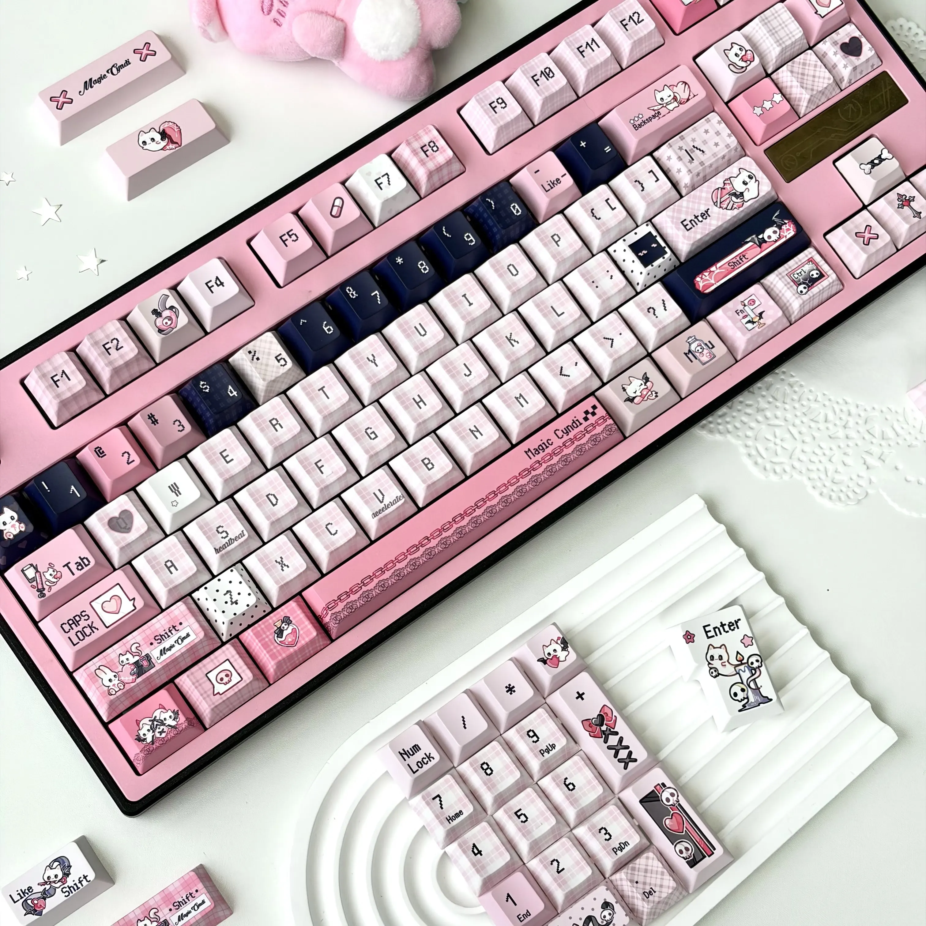 maimooo-magic-cat-black-pink-keycap-mda-pbt-moa-pc-mechanical-keyboard-keycaps-thermal-sublimation-134keys