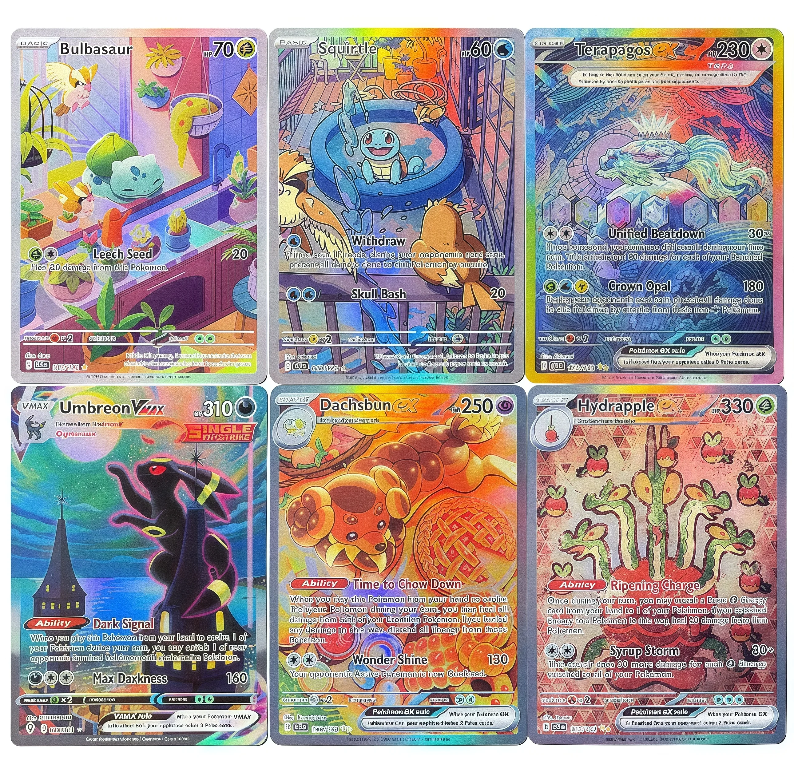 

PKM Holographic Cards Proxy Bulbasaur Charizard Squirtle Pikachu Ex Umbreon Vmax Game Collectible Trading Card for PTCG Battles