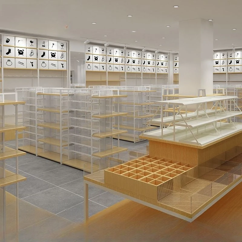 Boutique display shelves Stationery store display shelves Iron and wood combined chain store shelves