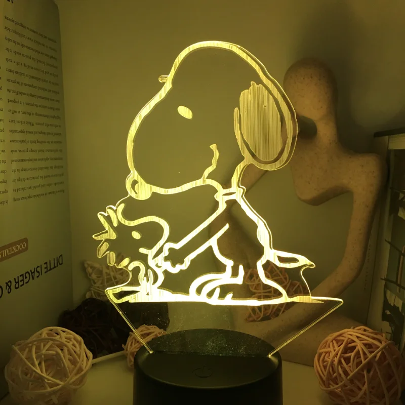 

Cartoon Snoopy 3D Projection Bedside Lamp Touch Control Night Lights Creative Kawaii Room Decoration Electric Lamp Gifts Toys