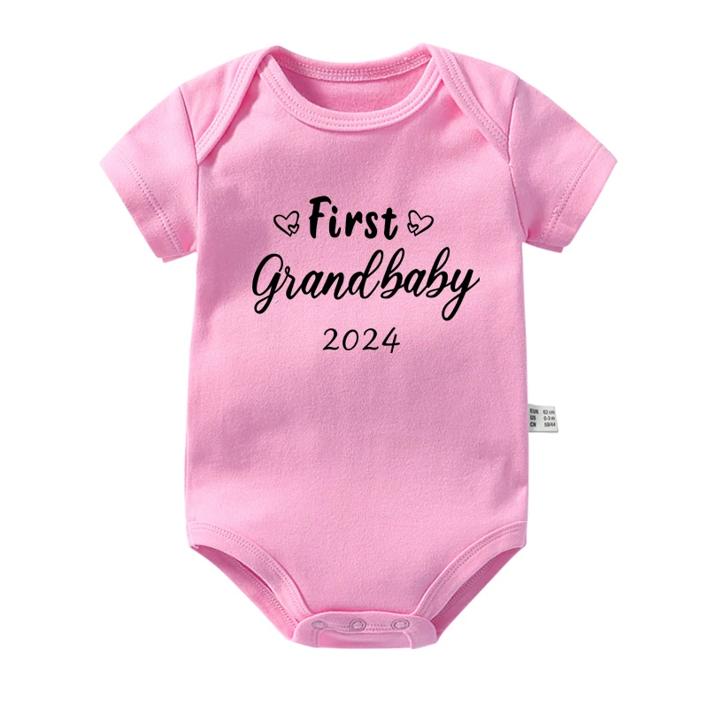 First Grandbaby 2024 Printed Announcement Newborn Baby Bodysuits Funny Boy Girl Short Sleeve Jumpsuit Gift for New Grandparents