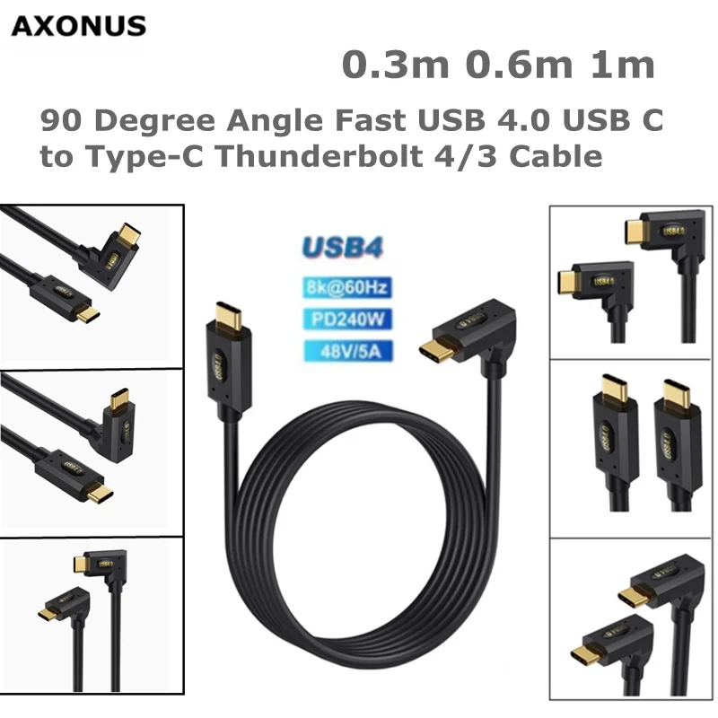 

0.3m 1m 90 Degree Angle Fast USB 4.0 USB C to Type-C Thunderbolt 4/3 Cable, Support 240W 5A 40V 8K/6K@60Hz & 40Gbps Data Transfe