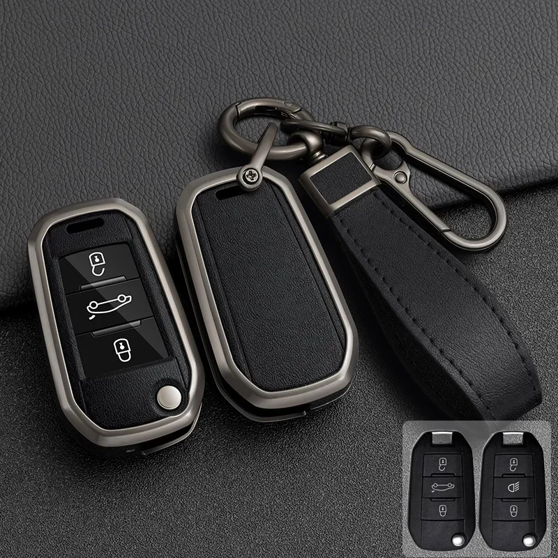 

Zinc Alloy Leather Car Remote Key Case Cover For Peugeot 308 208 206 306 307 2008 3008 4008 5008 RCZ Citroen C1 C2 C3 C4 C5 C8