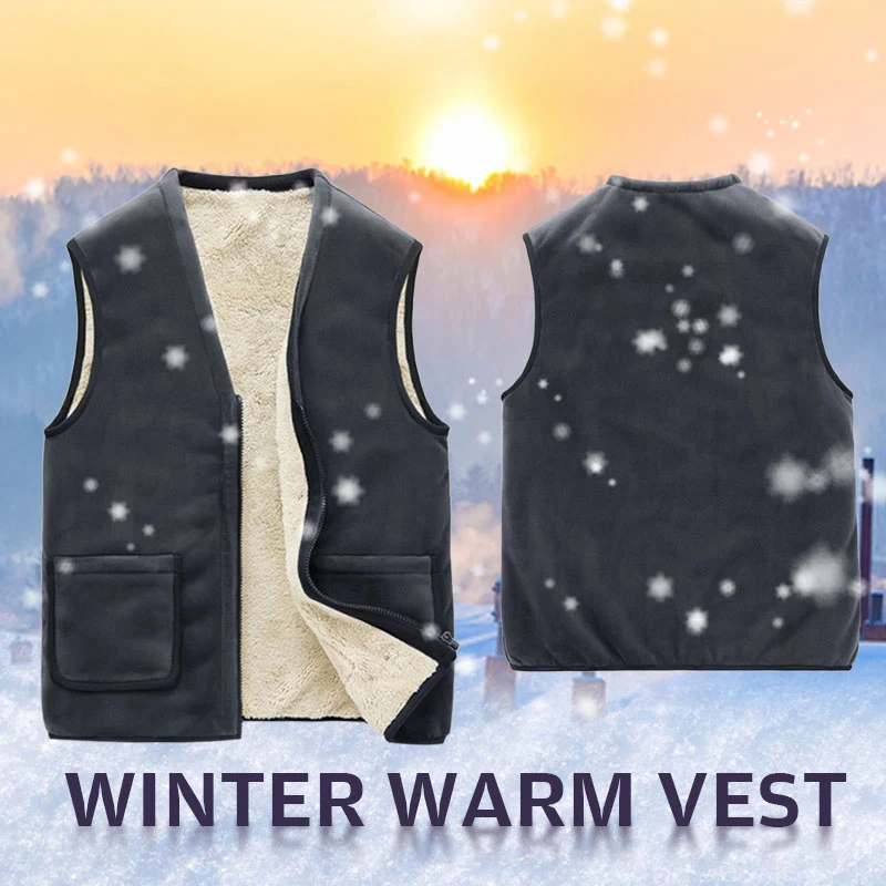 Winter Men Lamb Wool Lined Vest Sleeveless Jacket Waistcoat Outwear Thick Wool Liner Fleeces Coat