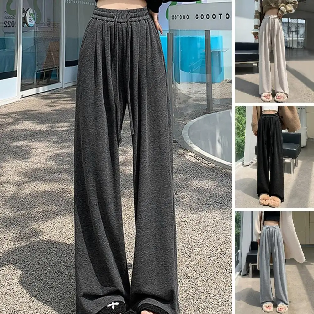 

Wide-leg Pants High Elastic Waist Wide Leg Women's Pants Soft Loose Solid Color Trousers with Crotch for Fall Winter Elastic