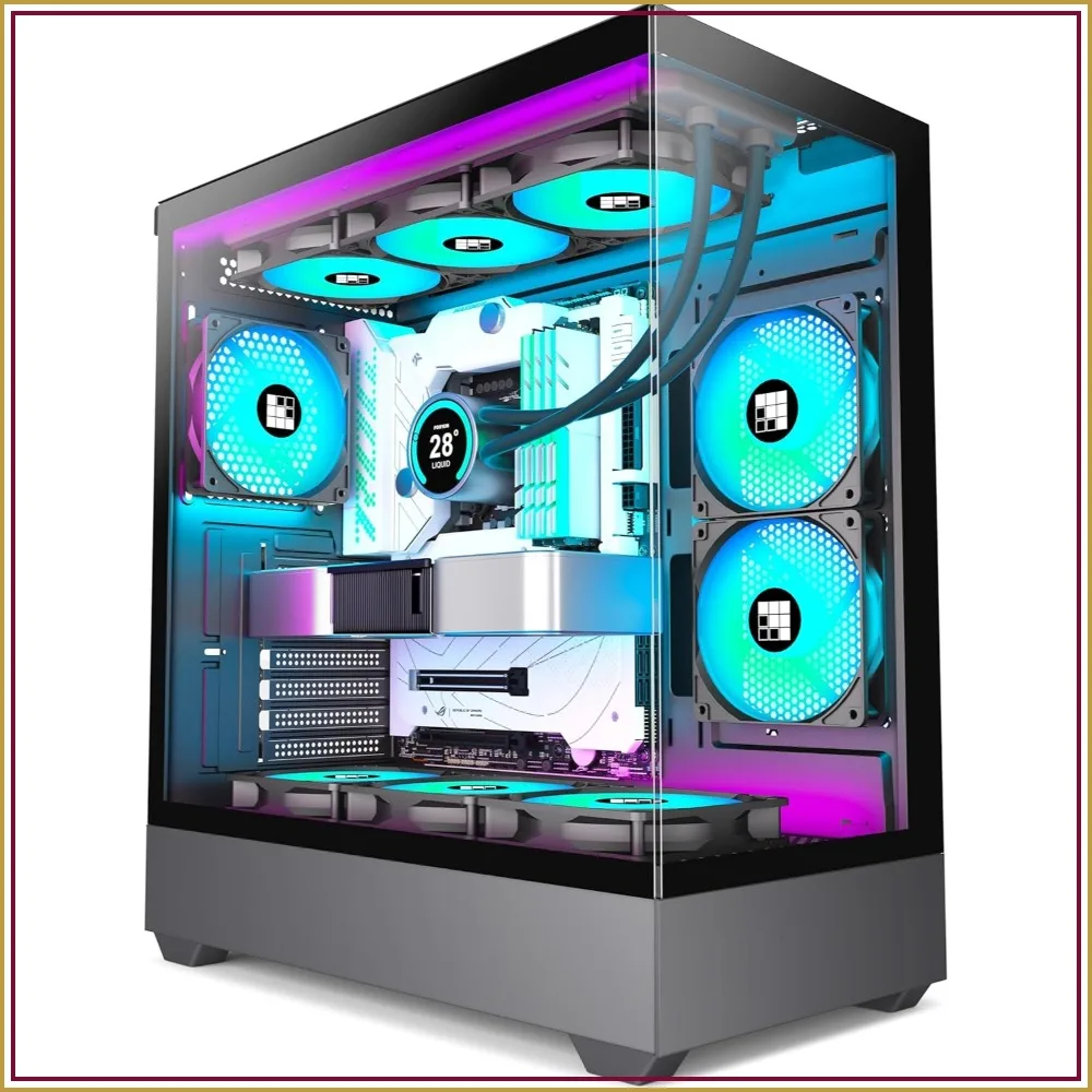 

Pre-Installed 6 ARGB PWM Fans, ATX Mid-Tower Gaming PC Case with Type-C, 360mm Radiator Support, Tempered Glass, Black