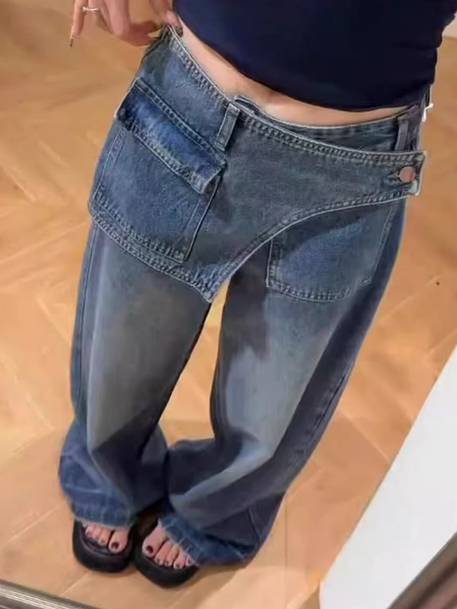 

plus Size High Waist American Style Denim Jeans Women Summer Loose Wide Leg Pants Straight Cut for Pear Shaped Body