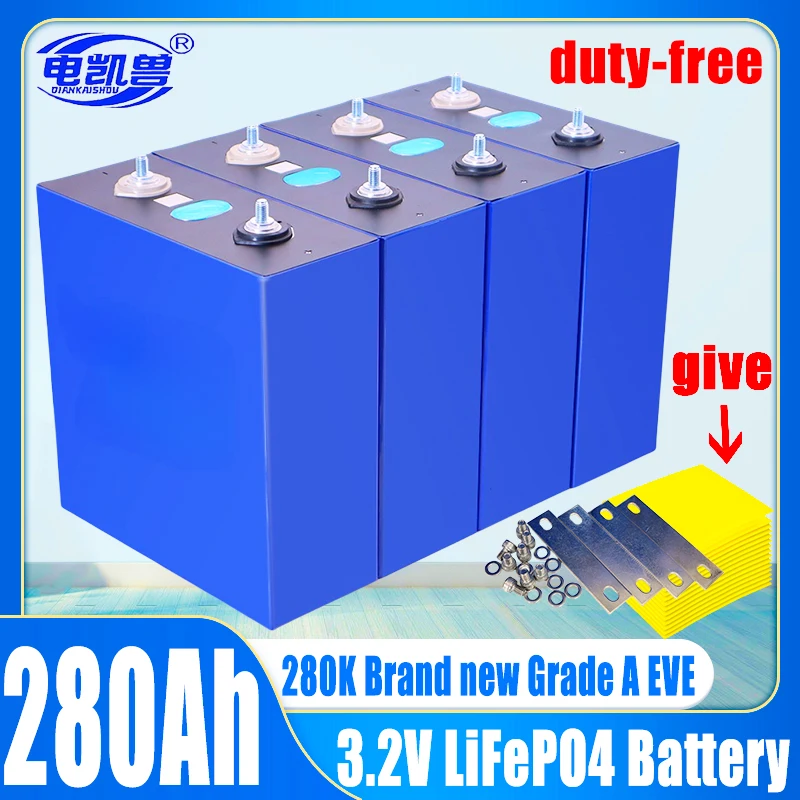 

8 PCS 3.2V 280Ah 280K A-grade LiFePO4 battery DIY 24V electric vehicle RV camper golf cart off-road solar wind energy duty-free