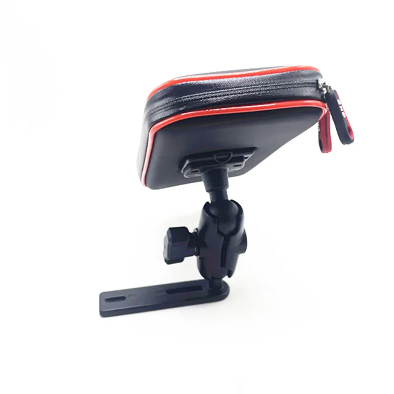 Motorcycle Aluminum Brake/Clutch Reservoir Cover Base Mount Mobile Phone Holder Water Resistance Case 6.1CM Double Socket Arm