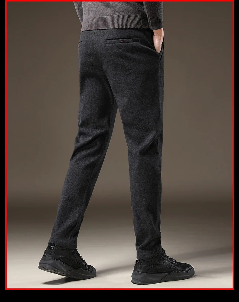 Hochwertige Herren-Herbst-Winter-Hose, Business-Stretch, Dick, Slim Fit, Arbeitshose mit Elastischem Bund, Gebürstet, Schwarz, Grau, Casual-Hose für Männer – Detail 9