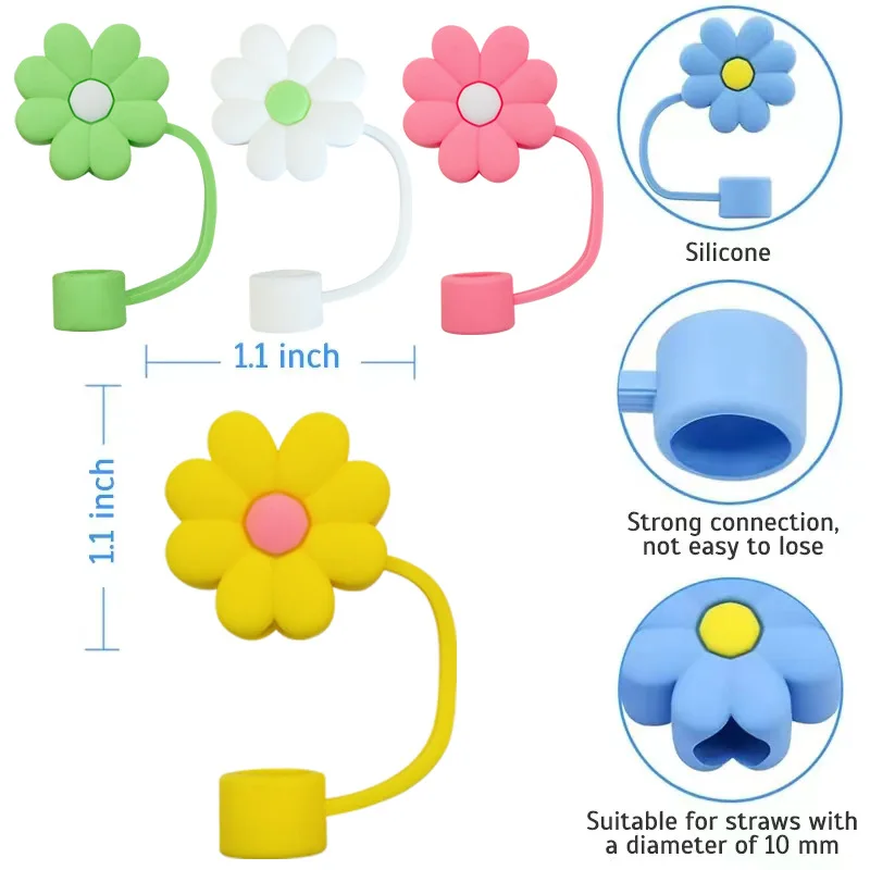 Potdemiel 3D Lovely Straw Cover Cap for Cup Reusable 10mm Silicone Straw Topper Compatible With Dust-Proof Straw Tips Lids