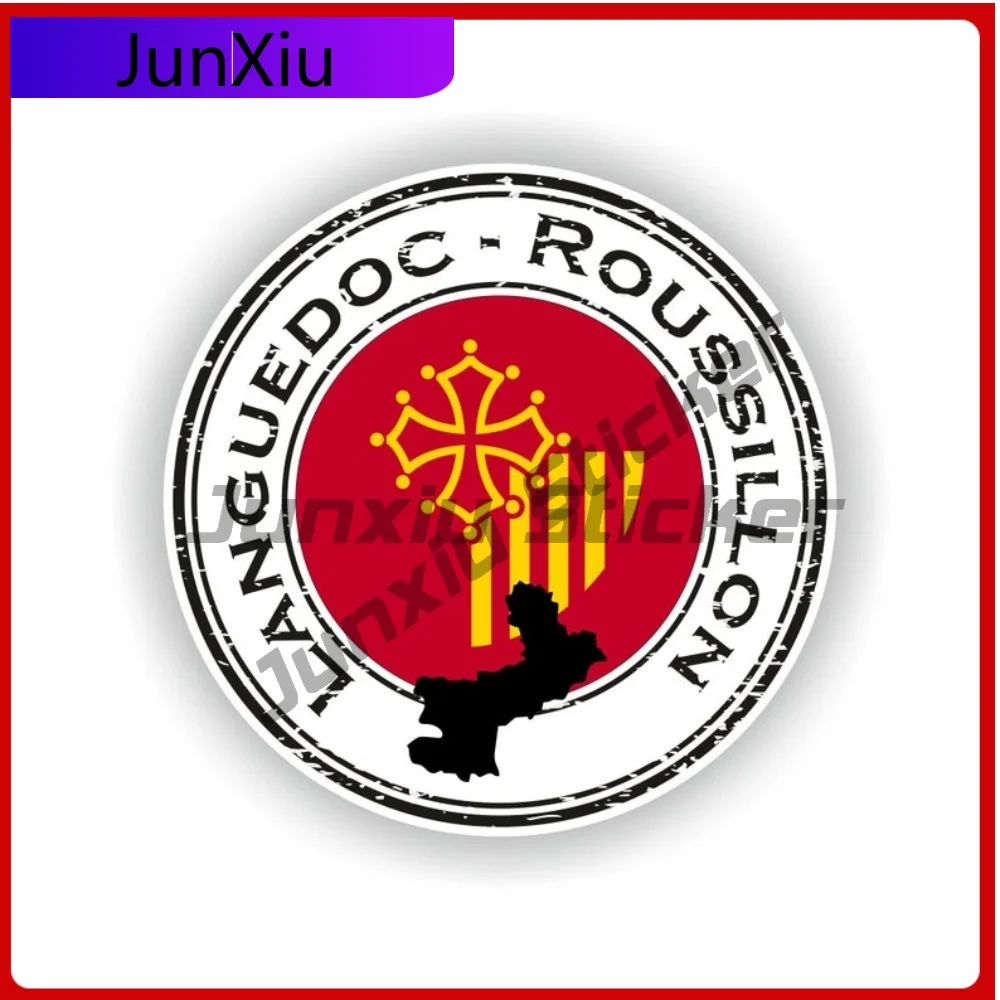 Languedoc-Roussillon Frankreich Siegelaufkleber, runde Flagge, Vinyl-Aufkleber, wasserfest, Außendekoration für SUV, Wohnmobil, Windschutzscheibe