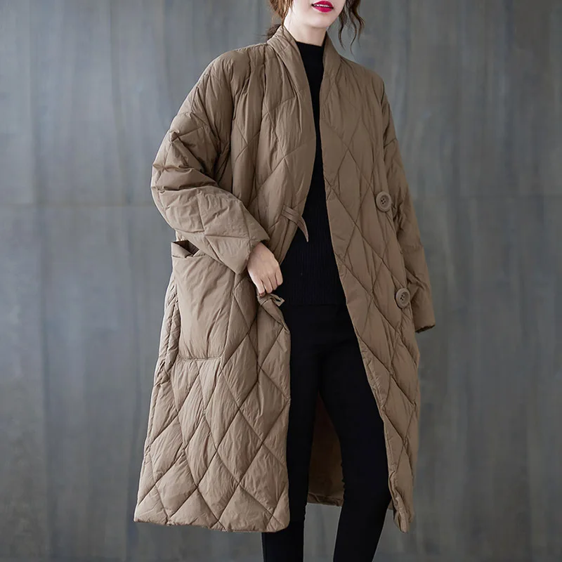 Women Parkas Coats Slolid Jacket Pocket Stand Collar Long Sleeves Longline Loose Single Breasted Thick Casual 2025 Autumn Winter