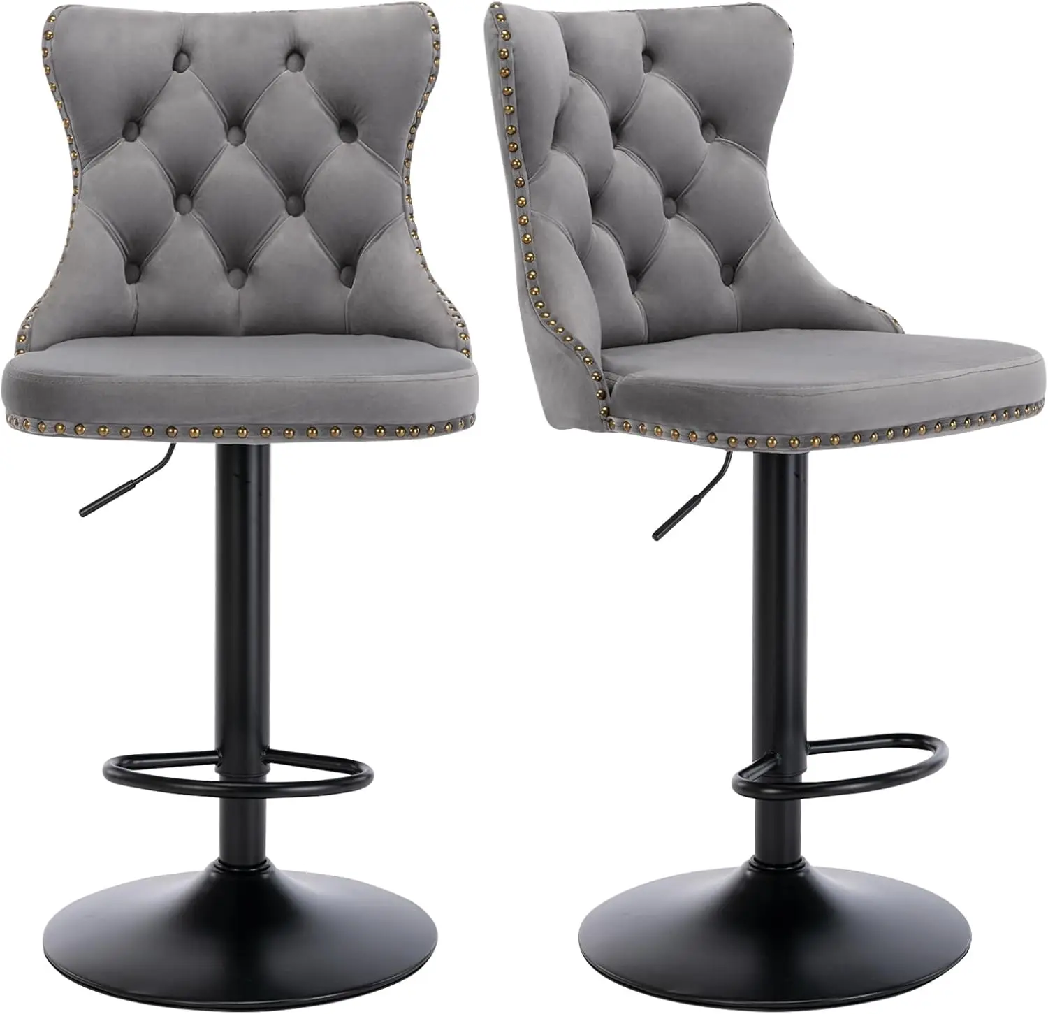 

Modern Bar Stools Set Of 2, Adjustable Swivel Counter Height Bar Stools With Back, Upholstered Bar Height Chairs With Bla