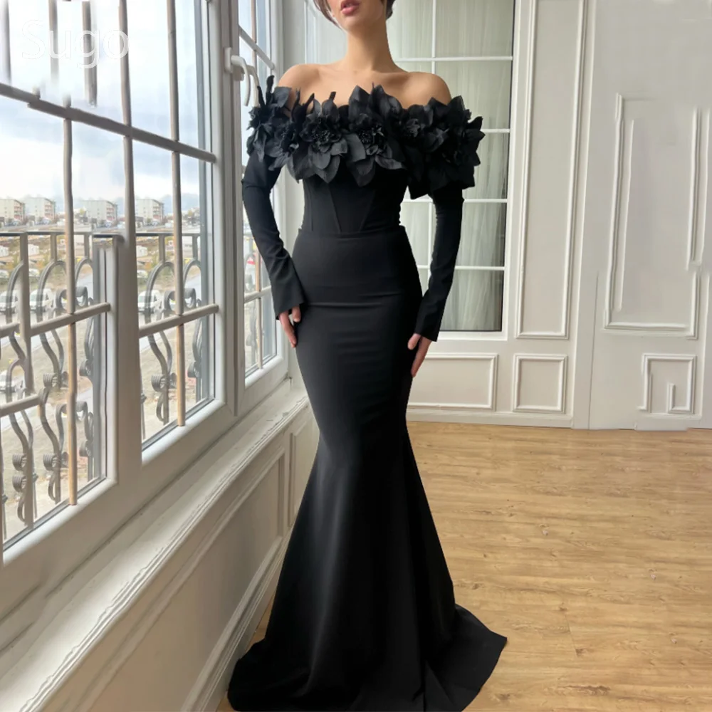

Customized Black Long Evening Dresses for Special Occasions Elegant Floor-Length Mermaid Dubai Women Gala Prom Party Dress 2025