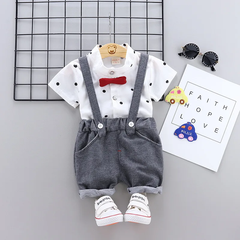 IENENS Toddler Casual Clothes Baby Clothing Sets Boy Summer Shirts + Overalls Shorts Suits Children Short Sleeves Outfits