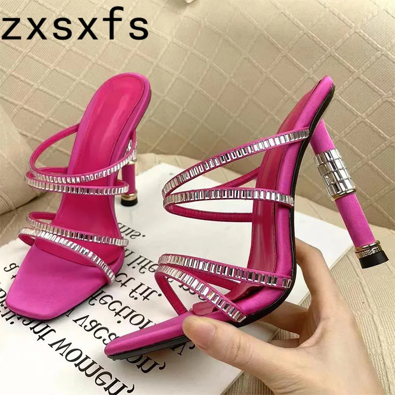 

2022 Summer Luxury New Leather Super High Heels Sandals for Women Slip On Deep Toe Mules Brand Designer Sexy Runway Ladies Shoes