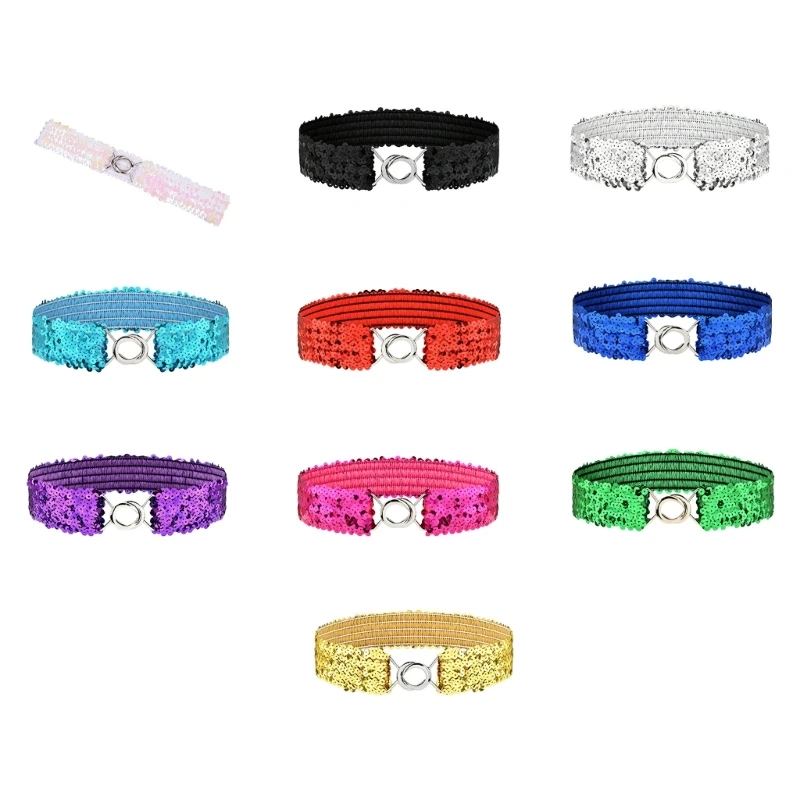 Dress Styling Elastic Waist Belt with Front Clasp and Light Detail