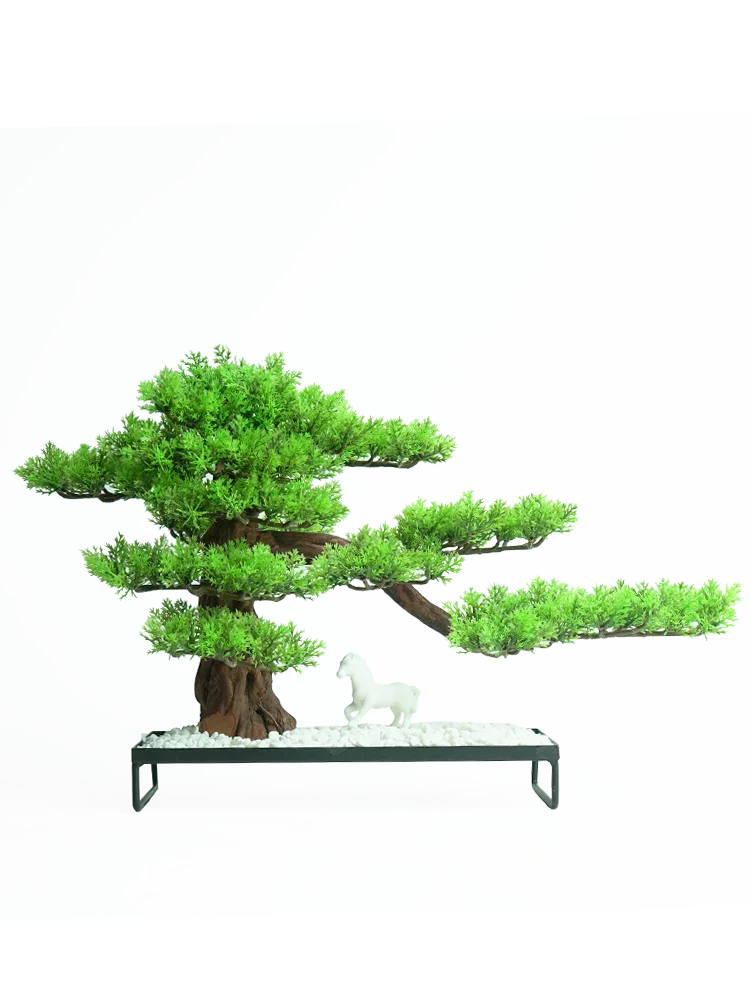 New Chinese style simulation welcome pine bonsai small ornaments Bogu frame Zen style office desktop hotel entrance decoration