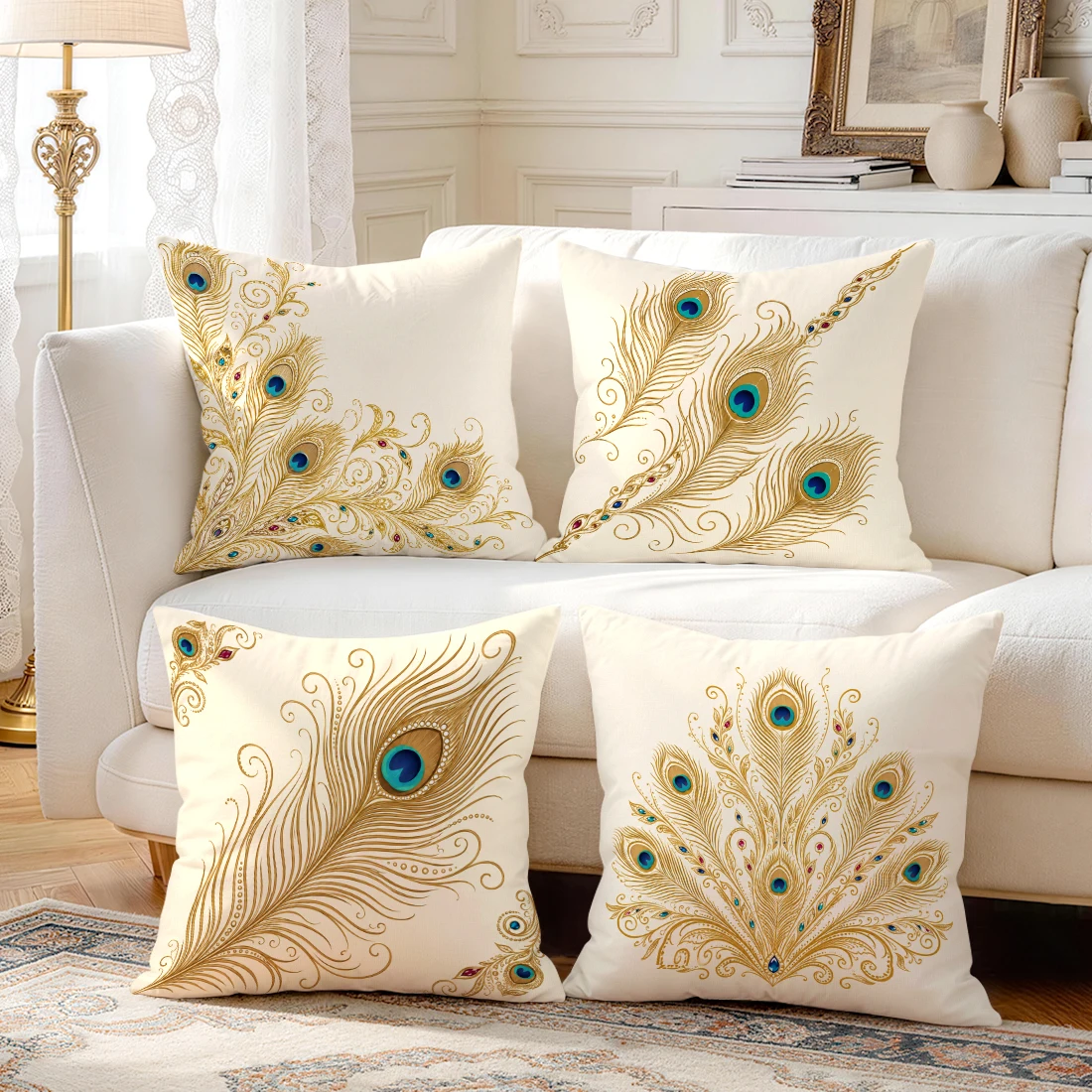 Peacock Feather Pillowcase Printed Polyester 40/45/50cm Throw Pillowcover Decorative Sofa Cushion Pillowslip Home Decor