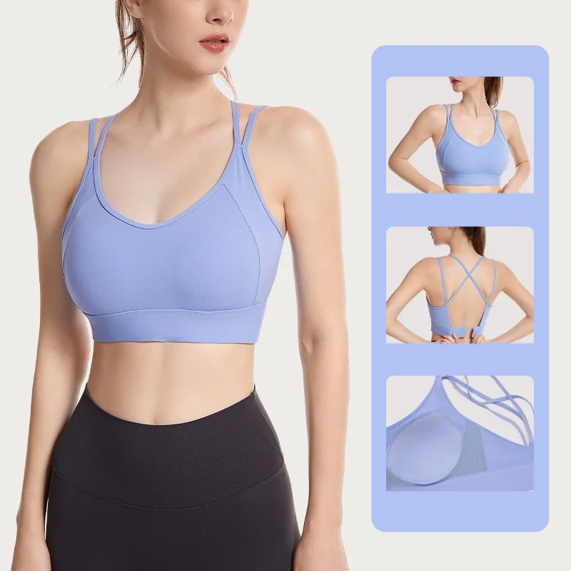 Vrouwelijke Bandjes Vaste Borstbeschermers Rugloze Ondersteuning Verzamelen Schokbestendige Antislip Yoga Fitness Hardloopbh Vest Ondergoed Met Logo