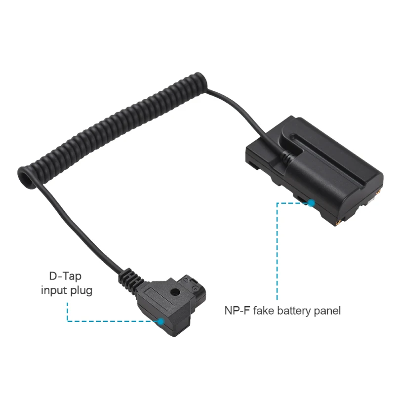 D-Tap to Dual-sided NP-F550 Dummy Battery Coiled Cable DC Coupler Accessory for Monitors LED Video Light Transmitter Receiver