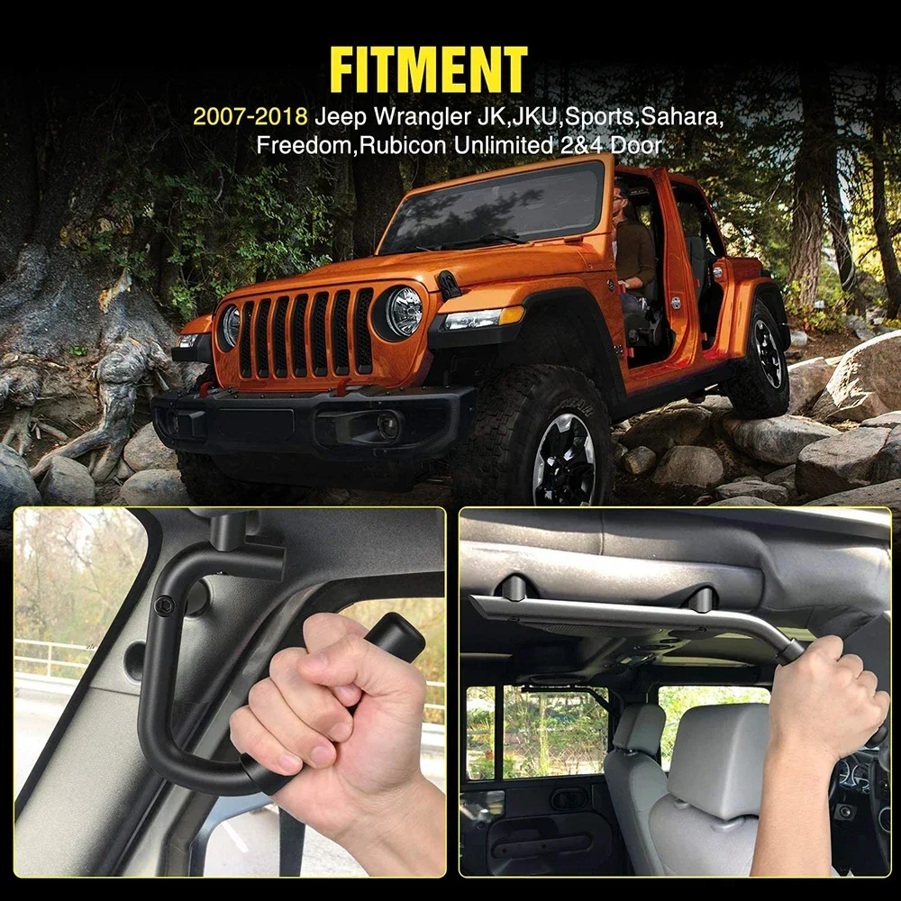 Front & Rear Grab Handles Aluminum Roll Bar Grip Handles for 2007-2018 Wrangler JK JKU Sports Sahara Freedom Rubicon & Unlimited