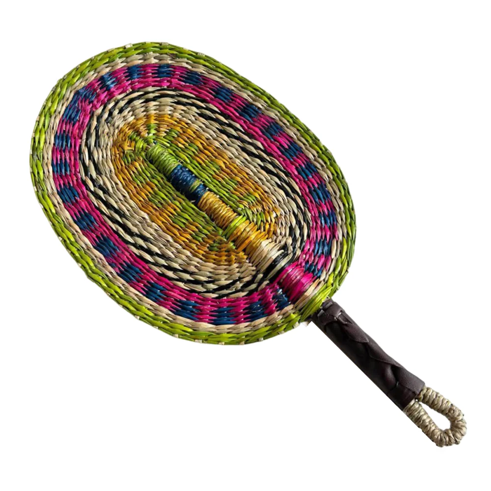 

Colorful Striped Patterns Seagrass Woven Fan Vintage Anti-Mosquito Cattail Fan Lightweight Bohemian Summer Cooling Fan Beach