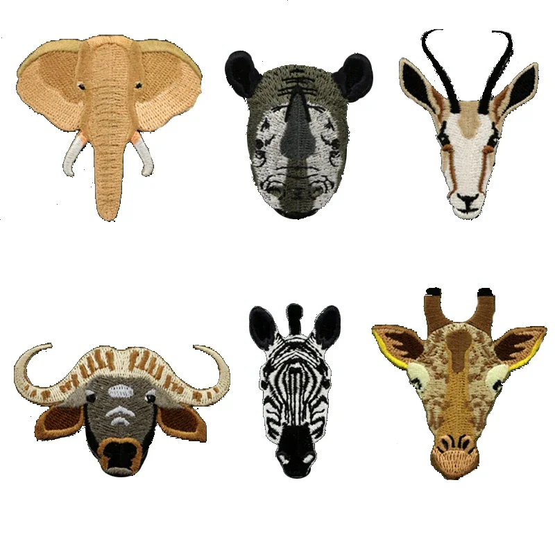 Quality Zebra Elephant Giraffe Buffalo Patches For Clothes Bags Decor Iron On Animal Patches for Clothe Embroidered Badges