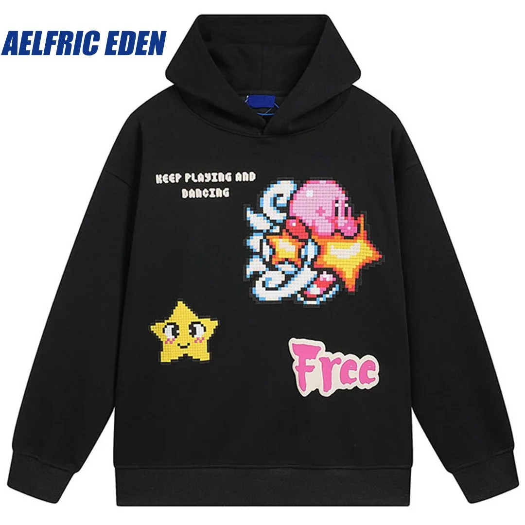 

Aelfric Eden Pixel Cartoon Star Octopus Graphic Print Hip Hop Hoodie Y2K Harajuku Oversize Sweatshirt Streetwear Hooded Pullover