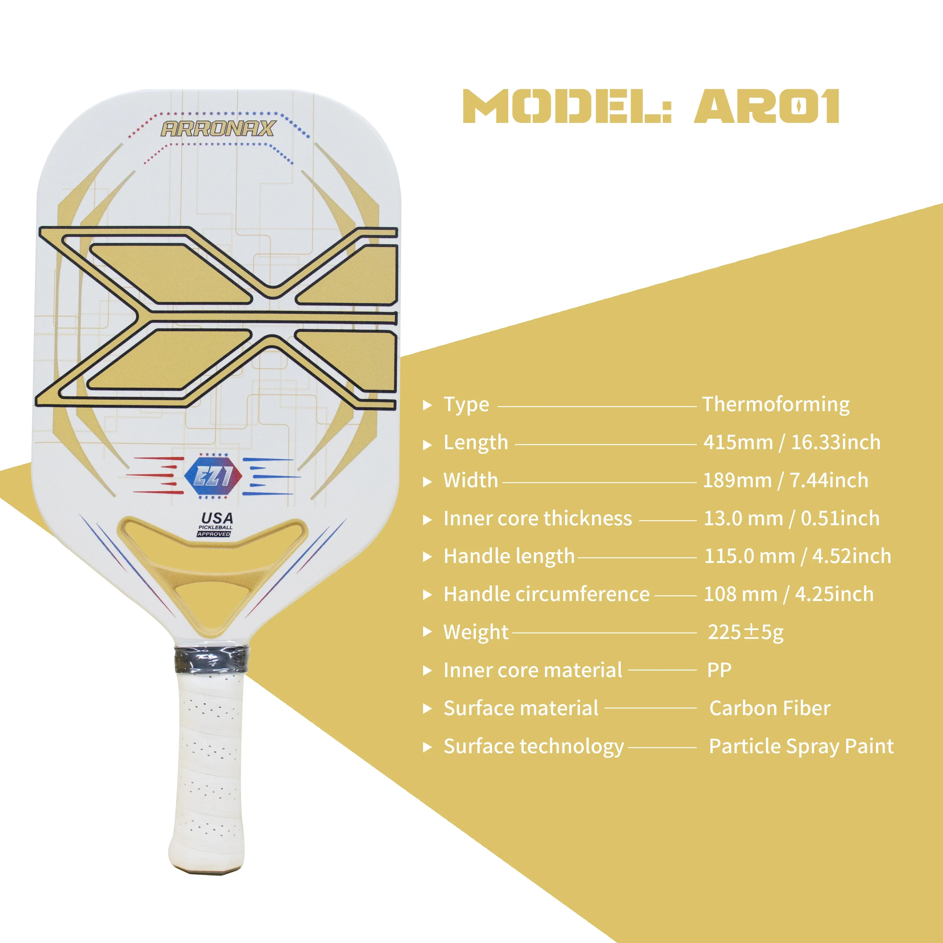 Arronax-Pickleball Paddles Set of 2, Carbon Fiber Surface Paddle, PP Honeycomb Core, Gifts for Women and Men, USAPA Approved