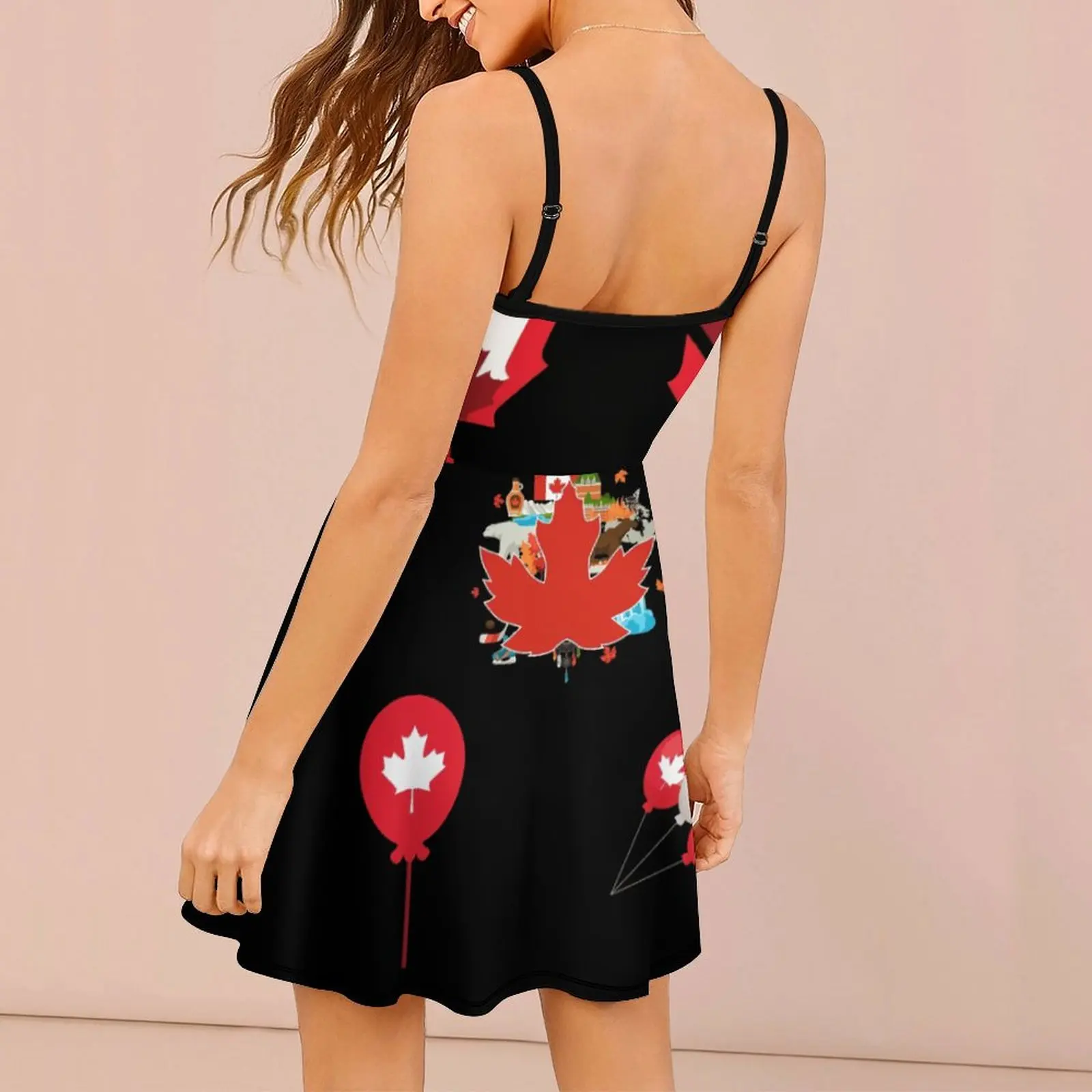 Sexy  Woman's Gown Strappy Dress Canada Maple Leaf Flag Emblem Pack, I Love Canada Funny Women's Sling Dress Premium Cocktails H