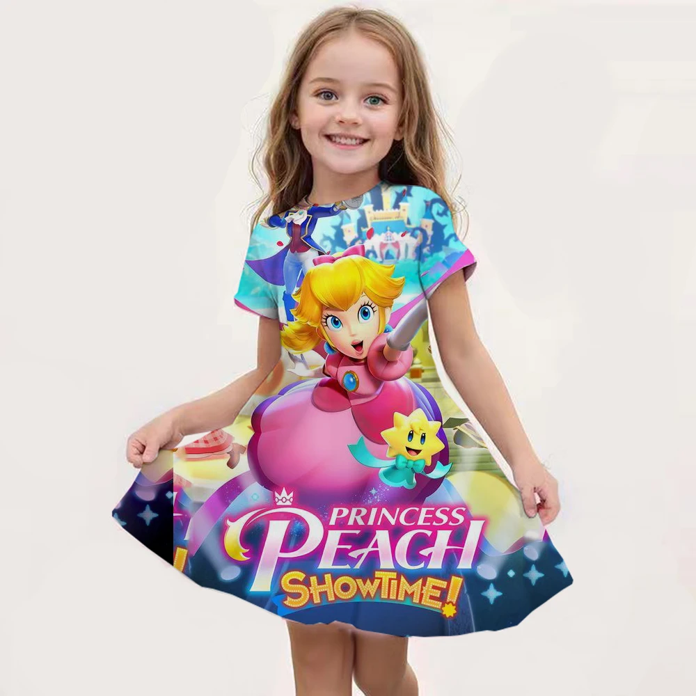 New Baby Girls Queen Peach Princess Dress Kids Cosplay Costume Children Birthday Carnival Party Outfit Stage Performance Clothes