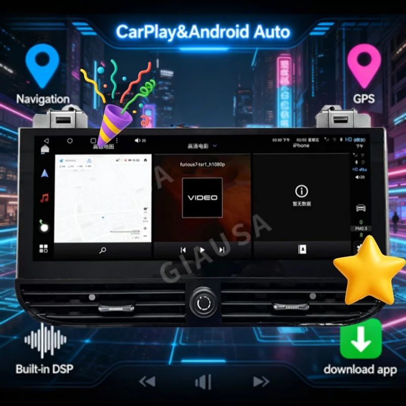 

12,3-дюймовый для Porsche Cayenne 2010-2017, автомобильный радиоприемник Android, беспроводной CarPlay, мультимедийная навигация, сенсорный экран, стерео