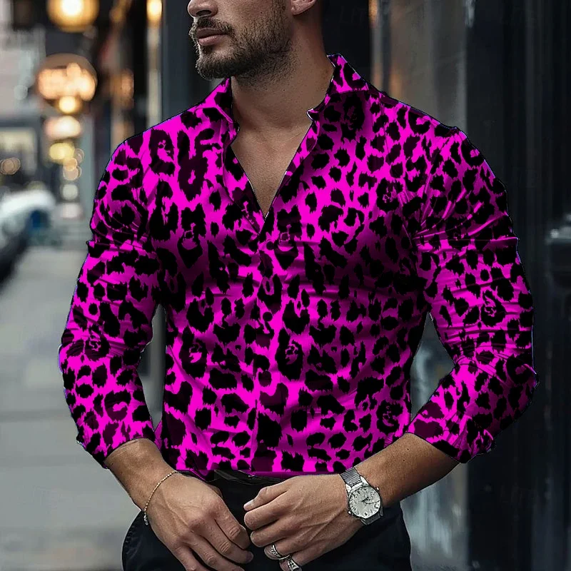 Leopard print shirt casual fashion new style blue purple animal leopard pattern soft and comfortable plus size US size XS-6XL