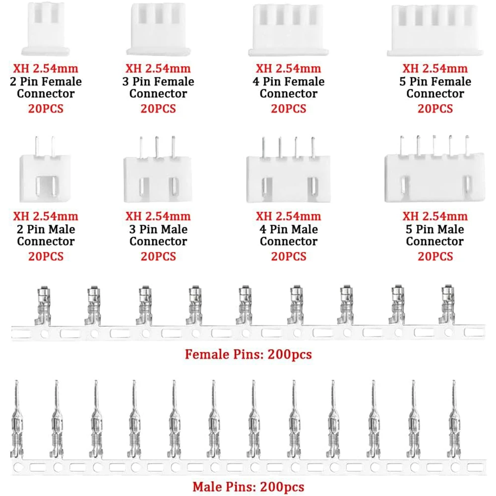 560PCS 2.54mm JST-XH Connector Kit 2.54mm 2/3/4/5/6 Pin Housing Female And Male Adapter Cable Connector Plug