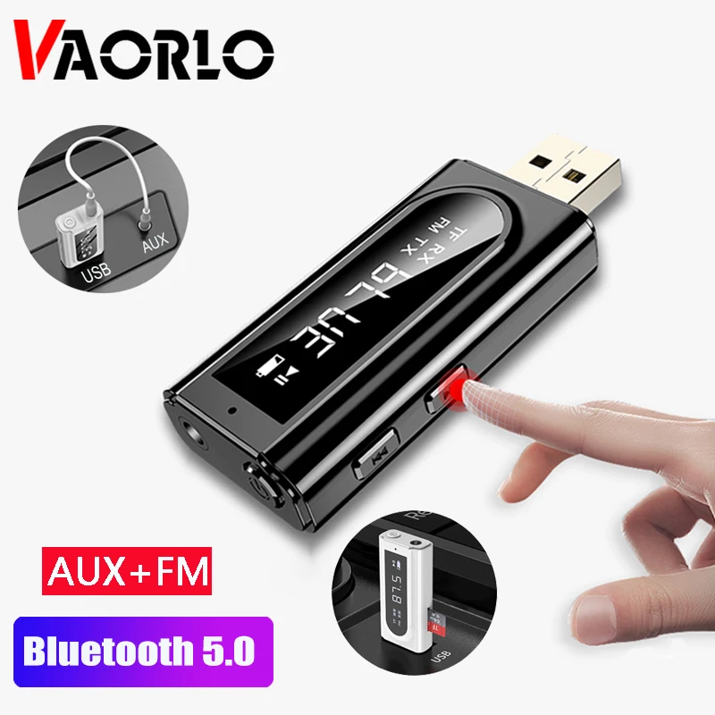 VAORLO FM Transmitter Receiver Bluetooth 5.0 Adapter AUX USB For TF Card MP3 Player Home Stereo TV PC Cell Phone Headphones Car