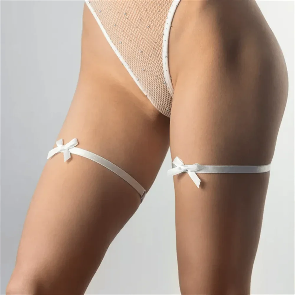 Reggicalze per gambe con spalline bianche da donna Plus Size Danza elastica Cosplay Rave Bow Abbigliamento Reggicalze Imbracatura per il corpo punk gotica in gabbia